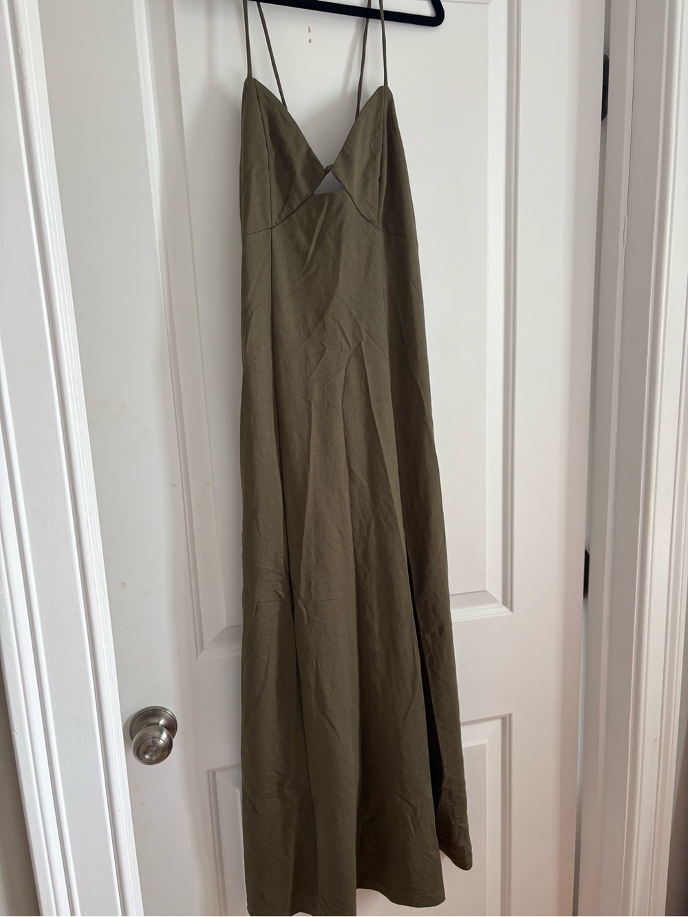 Mango Olive Green Midi Slip Dress with Thin Straps